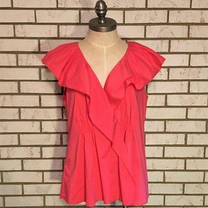 BCBGMaxAzria coral ruffle collar cinched waist SzL
